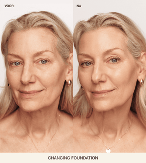 Changing Foundation voor en na vergelijking op een rijpe huid uit de Essential Duo (+3 Gratis Cadeaus)
