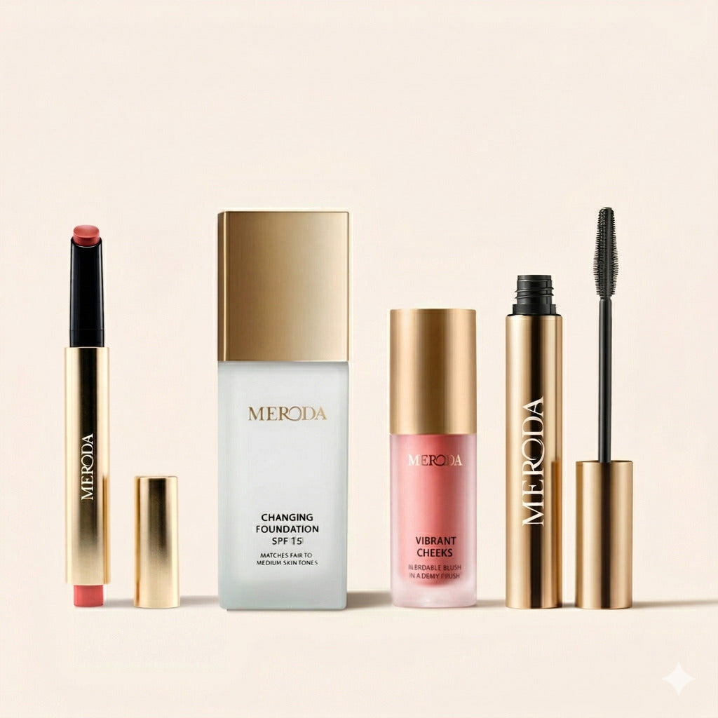 On The Go Bundle met Hydrating Lip Tint, Changing Foundation, Vibrant Cheeks Blush en Gilded Lashes Mascara