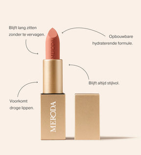 All-in-One Bundle met Velvet Dream Lipstick in Perfect Nude die langhoudende en hydraterende productvoordelen benadrukt