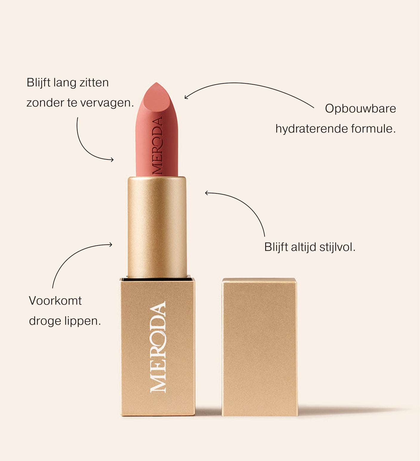 Velvet Dream Lipstick in Perfect Nude in een gouden huls met een opbouwbare, hydraterende matte formule