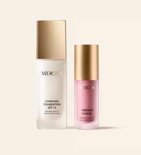 Meroda Cosmetics Vibrant Skin Duo met Changing Foundation SPF 15 en Vibrant Cheeks Liquid Blush