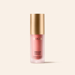 Meroda Cosmetics Vibrant Cheeks Liquid Blush flesje in de kleur Dusty Rose op een lichte achtergrond