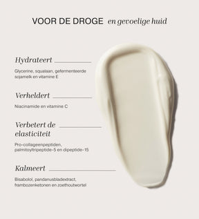 Daily Face SPF 40 witte textuur met ingrediënten voor hydratatie en kalmering van de droge en gevoelige huid.