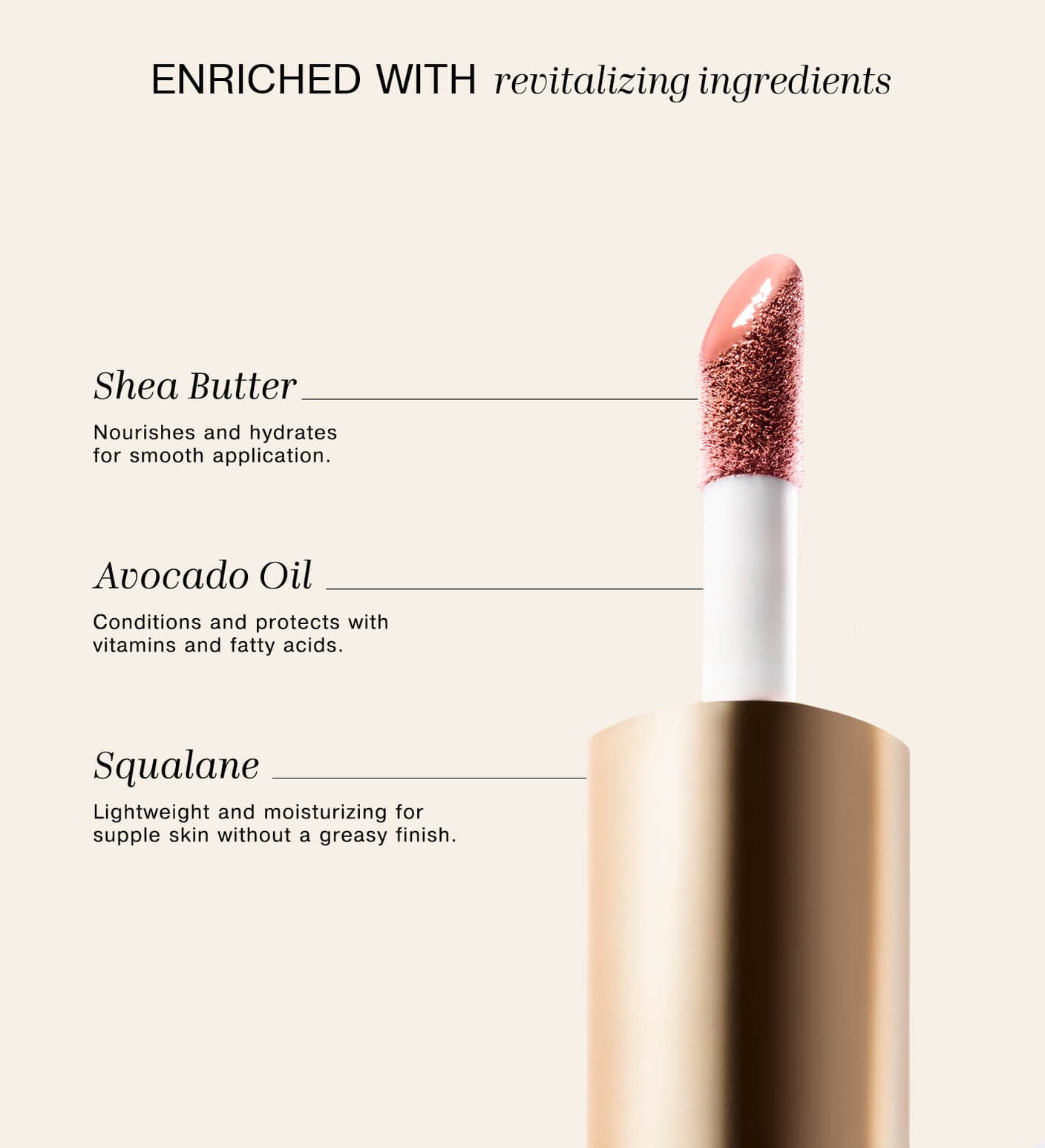 Meroda Vibrant Cheek Blush verrijkt met revitaliserende ingrediënten Shea Butter, Avocado-olie en Squalane