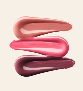 The Full Face Bestseller Set met Vibrant Cheeks Liquid Blush swatches in Dusty Rose, Pink Peony en Grape Galore