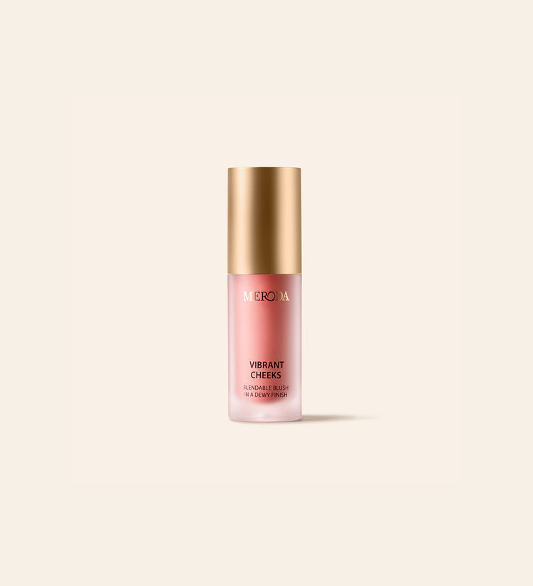 Mini Vibrant Cheeks Liquid Blush in Dusty Rose met een gouden dop voor een blendbare, dewy finish