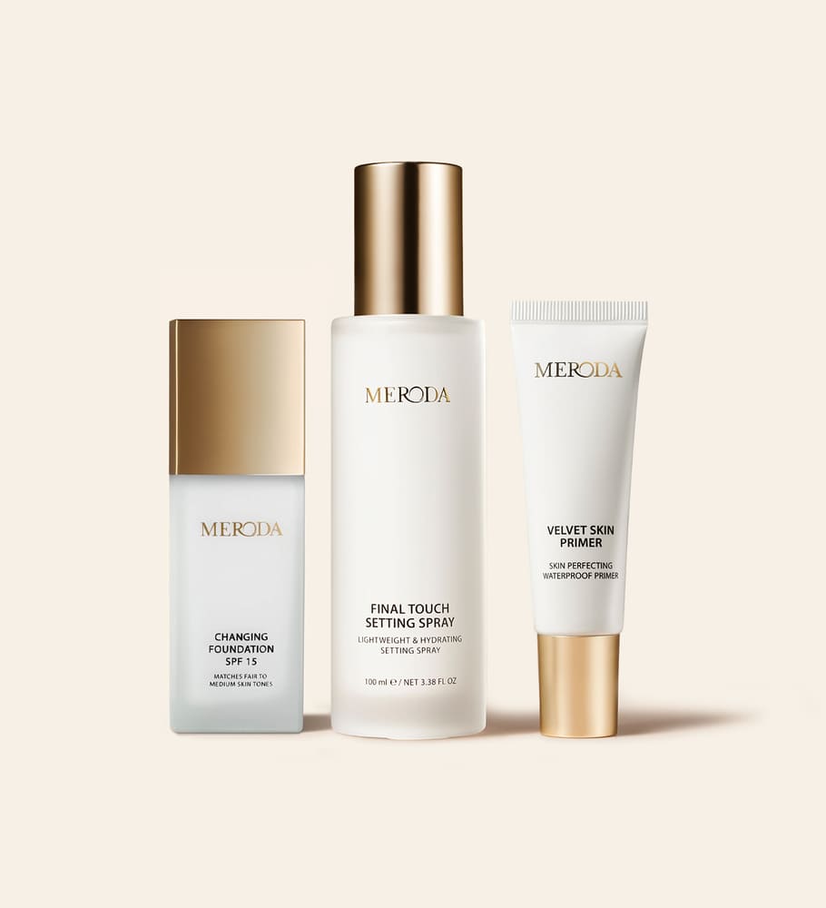 The Perfect Base met Changing Foundation, Final Touch Setting Spray en Velvet Skin Primer