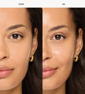 Voor en na vergelijking van Daily Face SPF 40 op een medium huid voor een stralende, gehydrateerde finish.